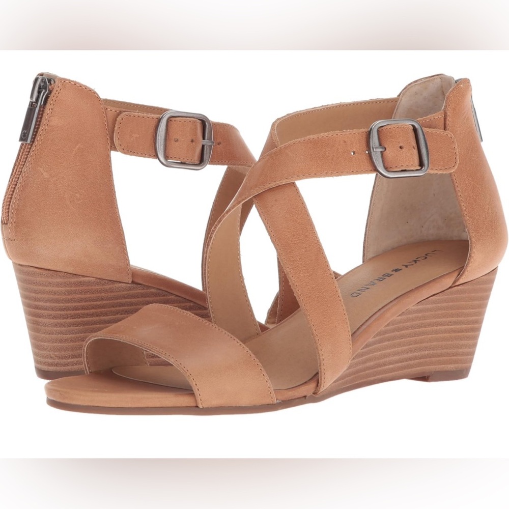NEW Lucky Brand Jenley Leather Wedge Sandal - Size 8.5